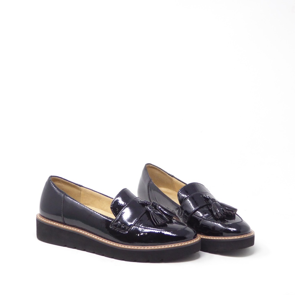 Naturalizer August Women Loafers Black Patent Leather Tassel Platform 7.5